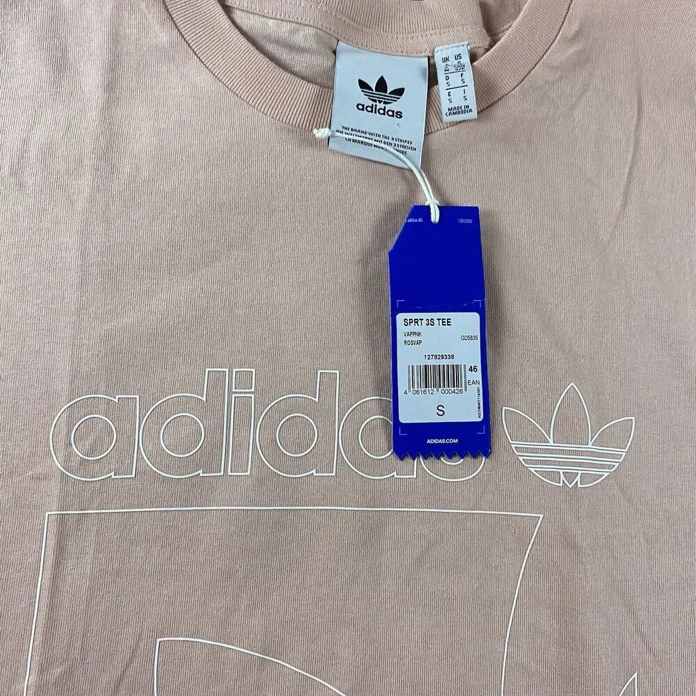 Adidas Shirt Men Small Salmon Pink‎ White Trefoil Spellout Short Sleeve Soccer - Picture 4 of 10